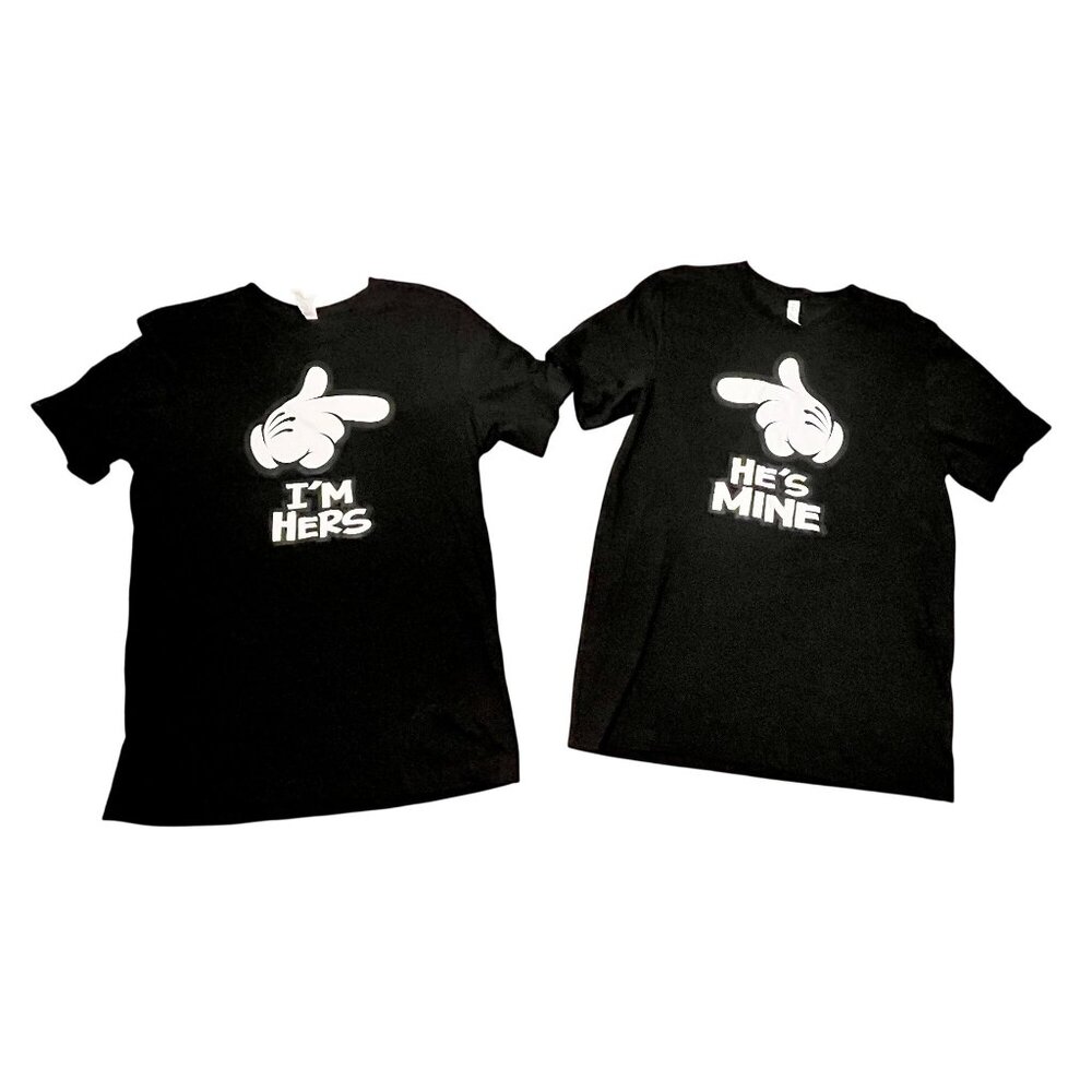 He's Mine, She's Mine Tee Shirts, Disney Wedding Shirts, Both Large NWOT